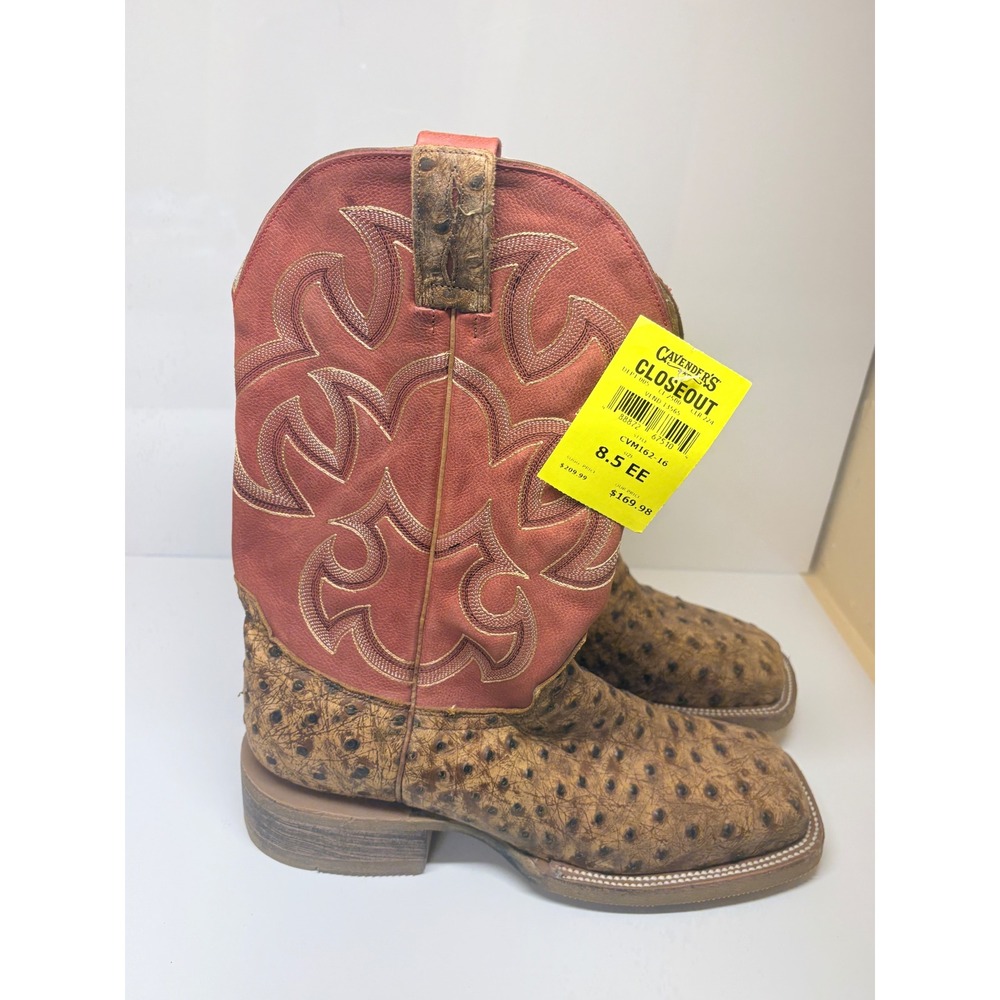 Cavenders Mens 8.5EE Tan Ostrich Print Burnt Orange Cowboy Boots CVM162-16
